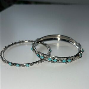 Silver-Tone Turquoise Accent Bangle Bracelets - Women Jewelry